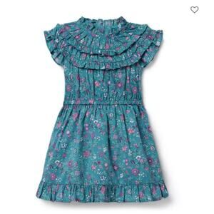 Janie & Jack Ditsy Indigo Floral Ruffle Dress Girls sz 4 Cotton Back to School